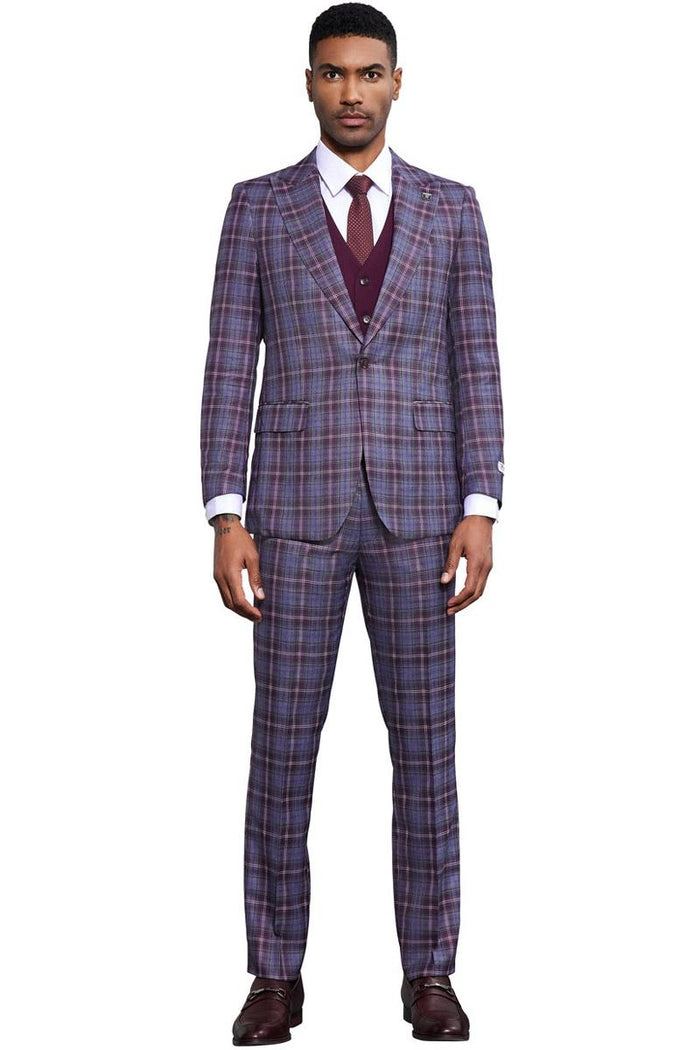 Stacy Adams Windowpane Plaid Vested Suit