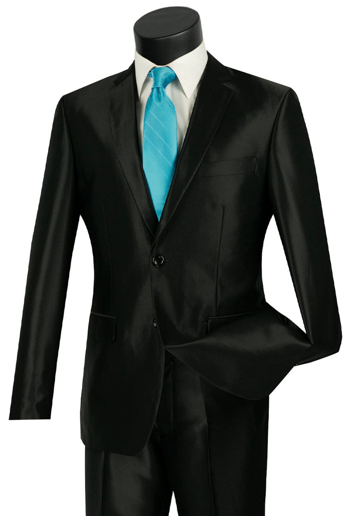 Slim Fit Black Sharkskin Suit, 2 Button