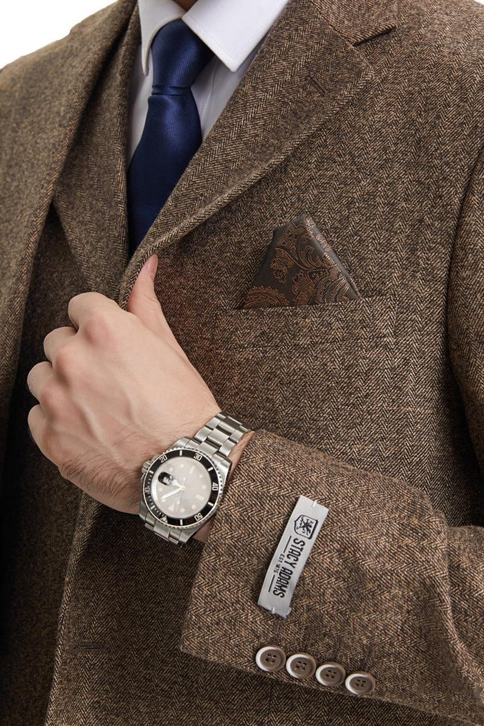 Stacy Adams Vested Herringbone Tweed Suit