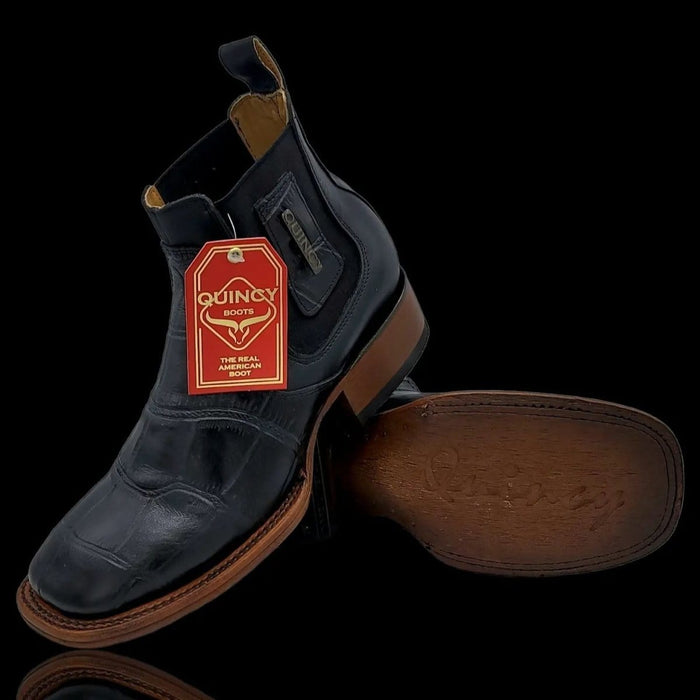 Caiman Belly Print Leather Square Toe Boots