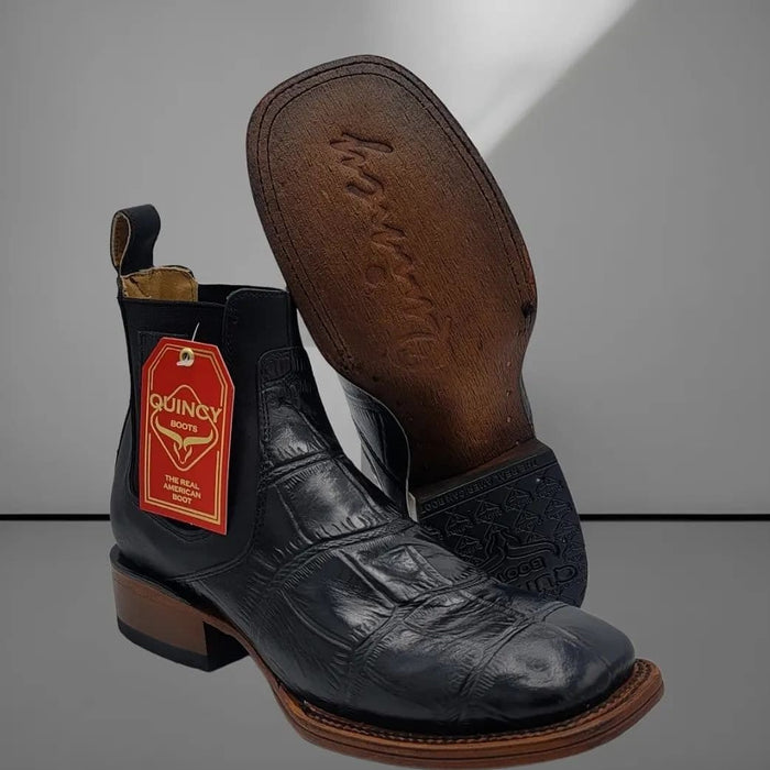 Caiman Belly Print Leather Square Toe Boots