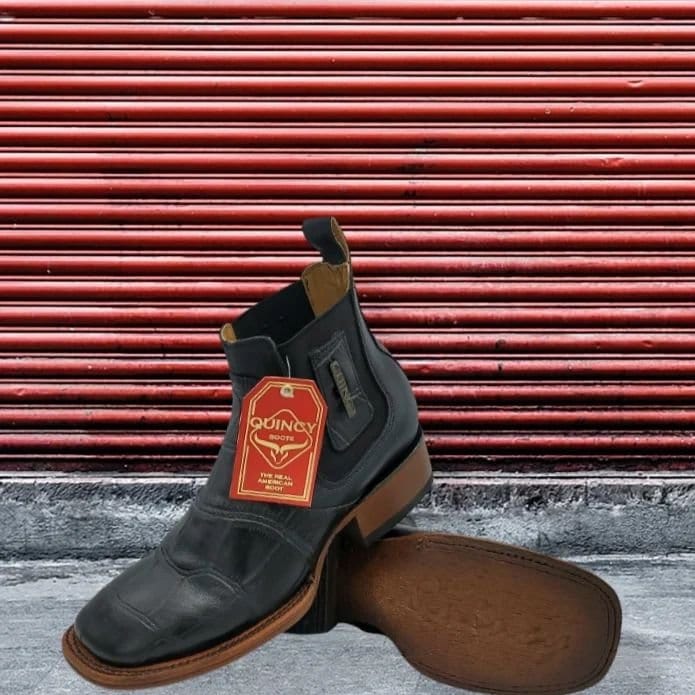 Caiman Belly Print Leather Square Toe Boots