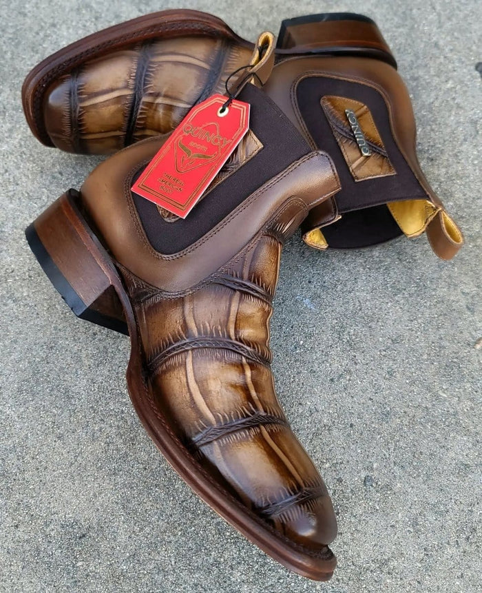 Quincy Alligator Print Square Toe Ankle Boots