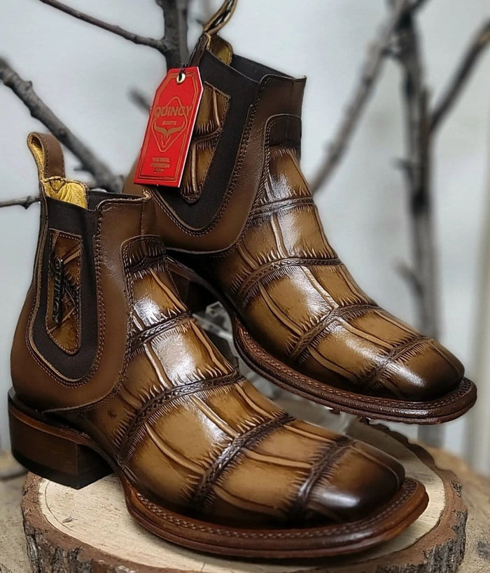 Quincy Alligator Print Square Toe Ankle Boots