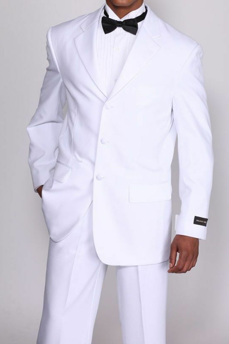 Mens Basic 3 Button Poly Tuxedo in White