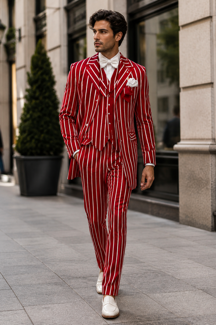 1920s Red & White Pinstripe Gangster Suit for Men
