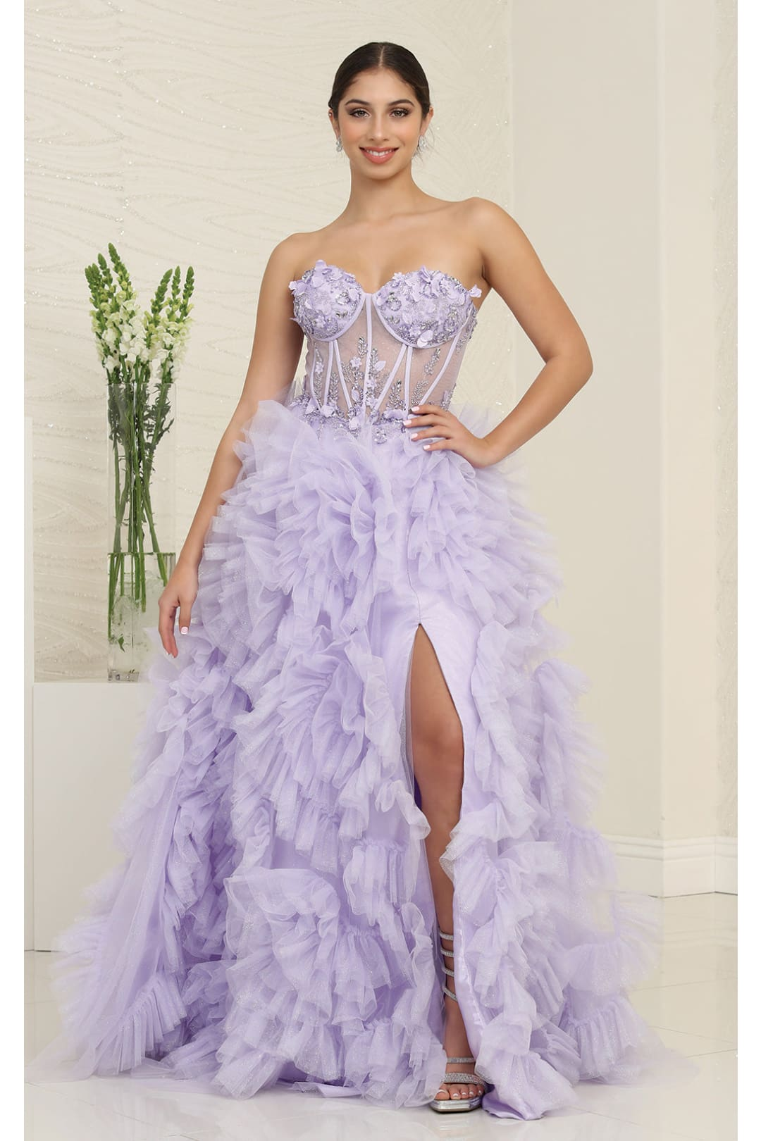 Red Carpet Dress Strapless A-Line High Slit Gown By