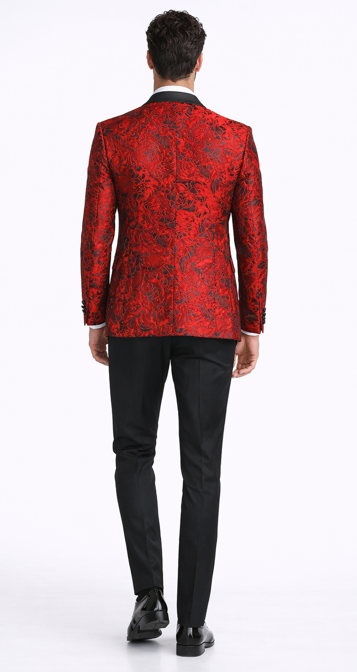 Red Floral Pattern Tuxedo 4-Piece Set – Wedding & Prom