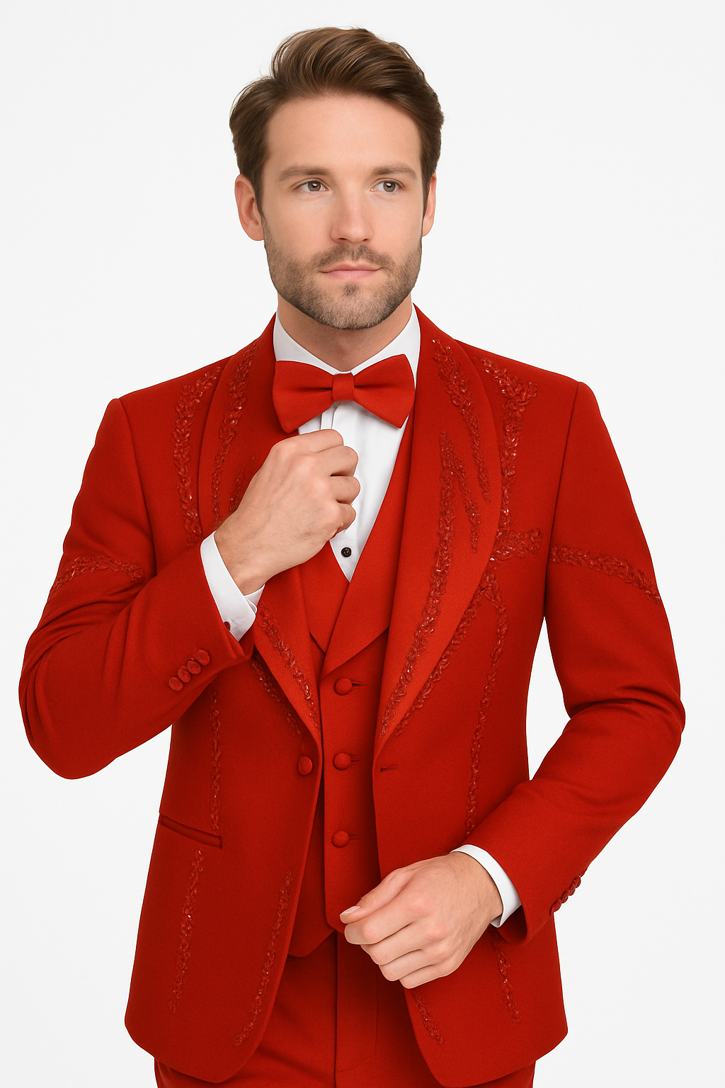 Italian Red Wool 3-Piece Modern Fit Tuxedo