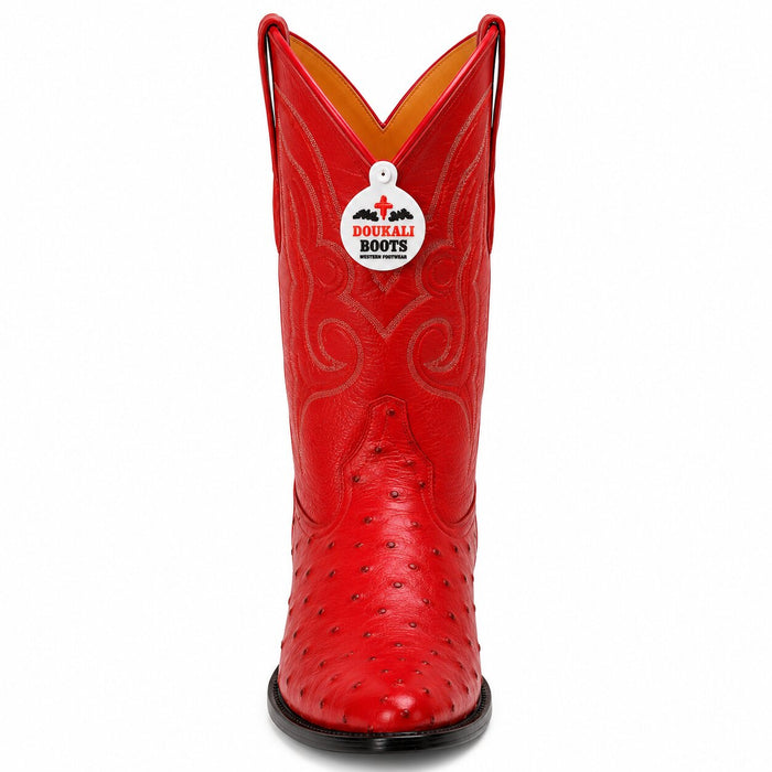 Los Altos Boots Red Ostrich J-Toe Cowboy Boots - Botas De Avestruz