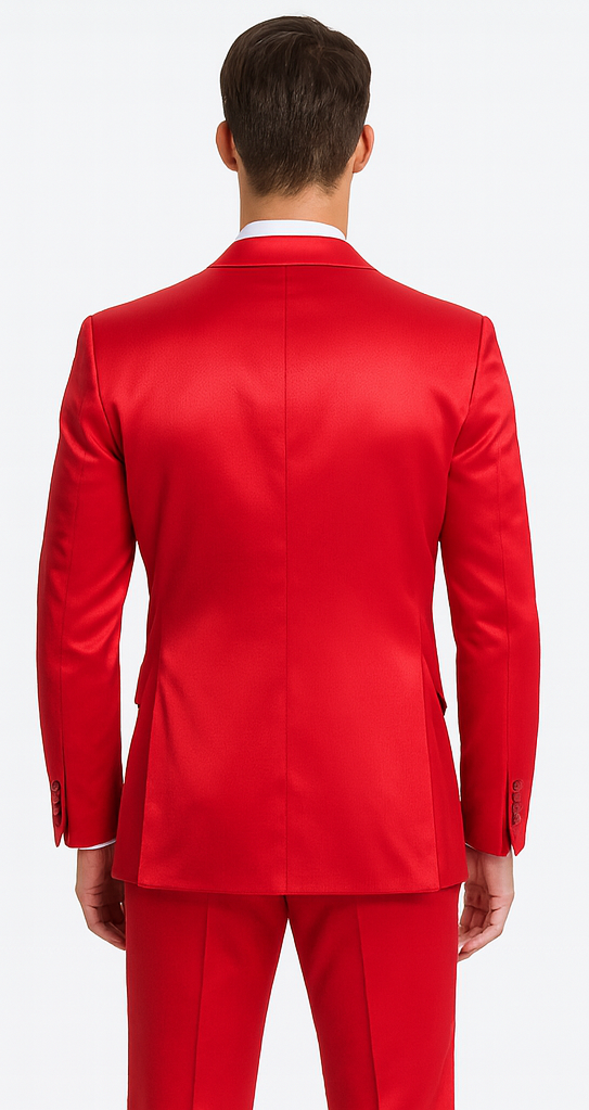 Tazzio Men's Formal Red Satin 3 Piece Slim Fit Suit with Peak Lapel – Modern