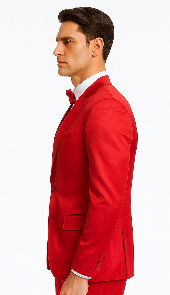 Tazzio Men's Formal Red Satin 3 Piece Slim Fit Suit with Peak Lapel – Modern