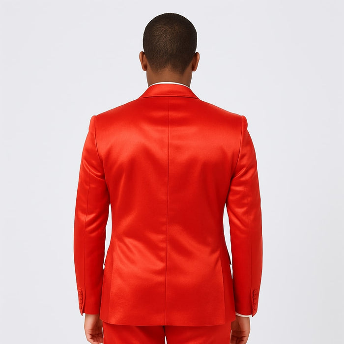 Red Satin 4-Piece Tuxedo Set for Formal Events