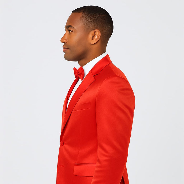 Red Satin 4-Piece Tuxedo Set for Formal Events