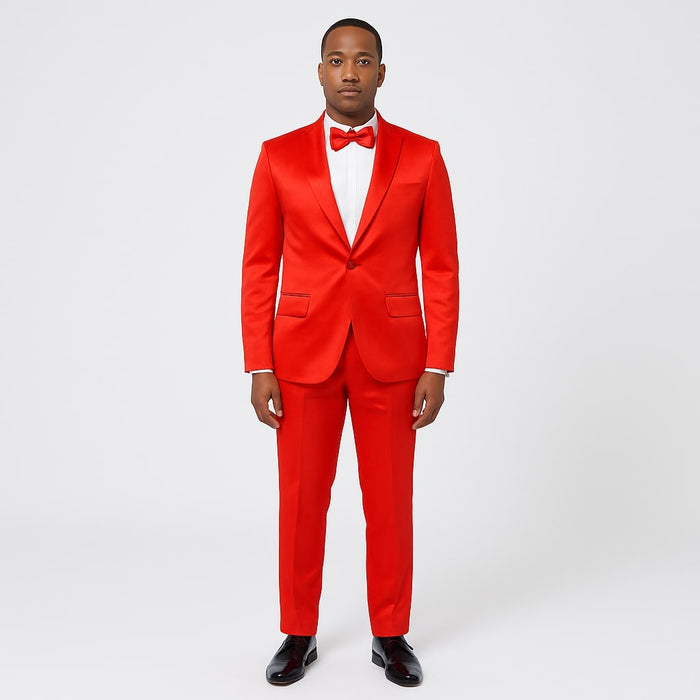 Red Satin 4-Piece Tuxedo Set for Formal Events