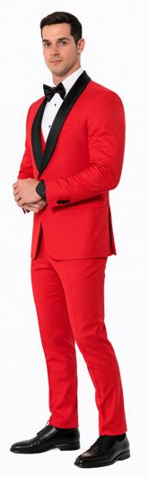 Red Slim Fit Tuxedo with Large Black Shawl Lapel – 3 Piece Wedding & Prom Set