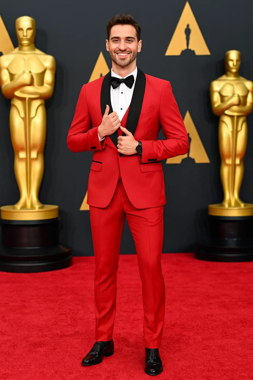 Red Slim Fit Tuxedo with Large Black Shawl Lapel – 3 Piece Wedding & Prom Set