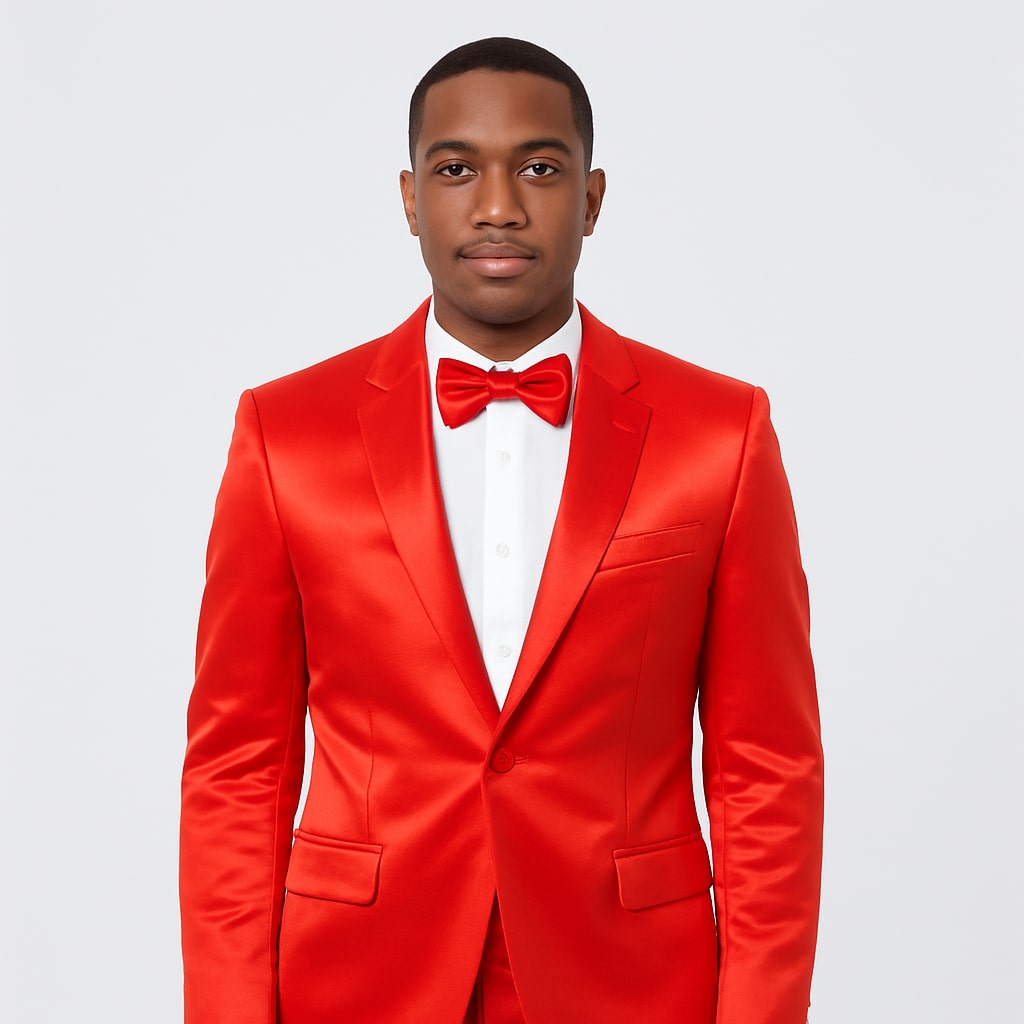 Red Satin 4-Piece Tuxedo Set for Formal Events