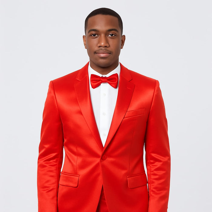 Red Satin 4-Piece Tuxedo Set for Formal Events