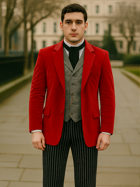 Red Velvet Roderick Smoking Jacket – Luxurious Men's Evening Wear