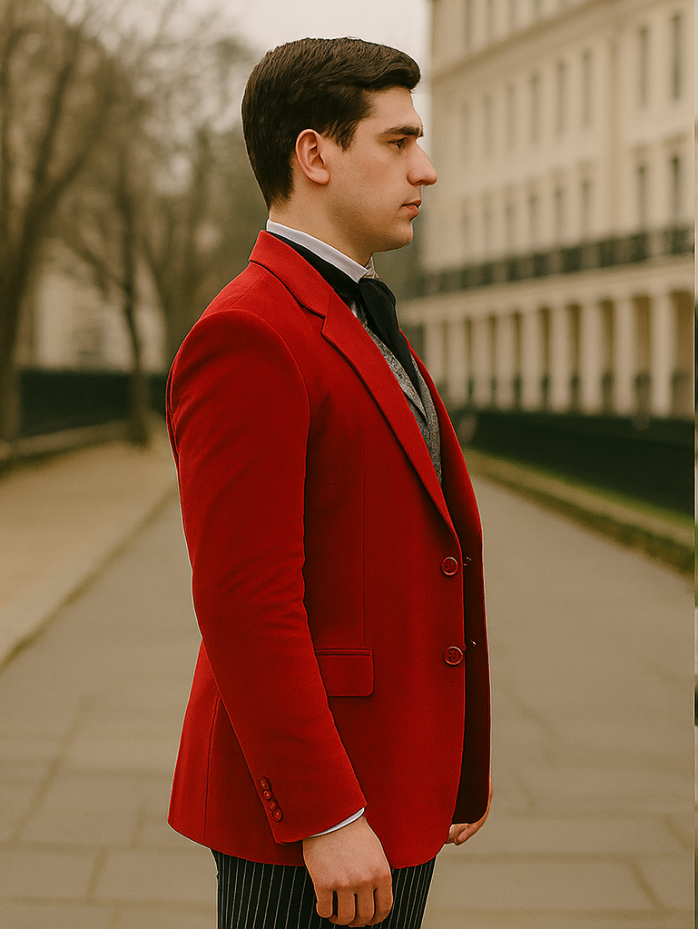 Red Velvet Roderick Smoking Jacket – Luxurious Men's Evening Wear