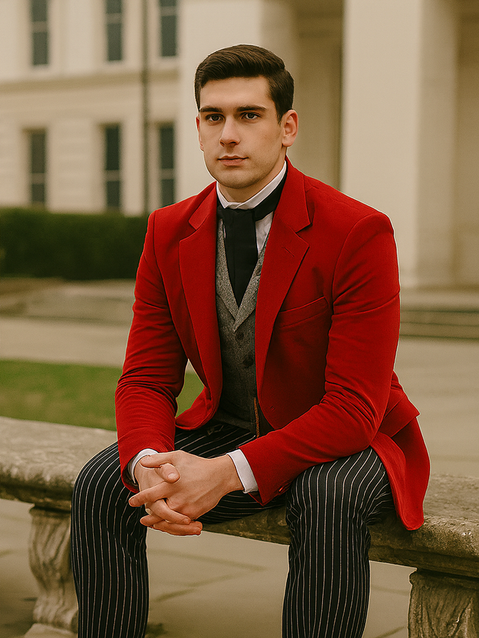 Red Velvet Roderick Smoking Jacket – Luxurious Men's Evening Wear