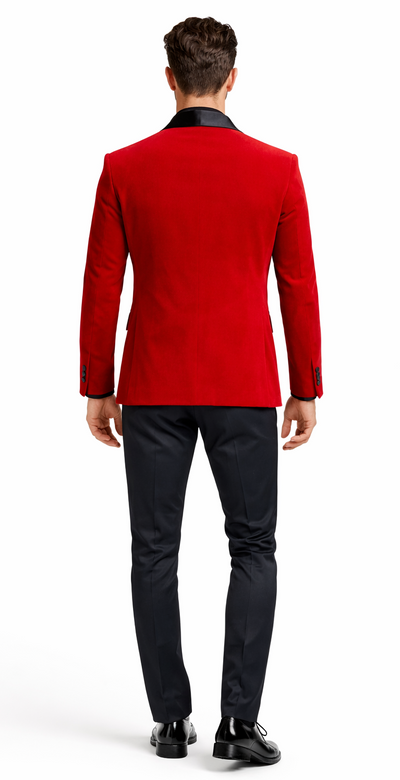 Red Velvet Tuxedo Jacket with Shawl Lapel – Slim Fit