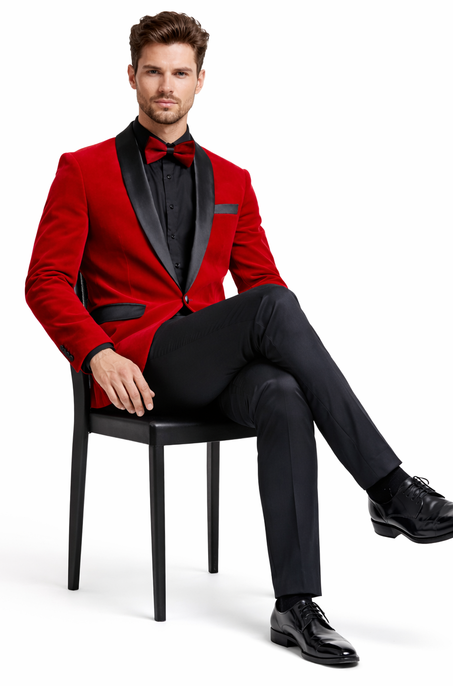 Red Velvet Tuxedo Jacket with Shawl Lapel – Slim Fit