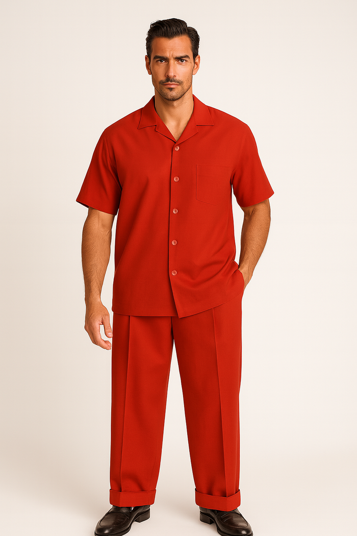 Mens Walking Suit - Big and Tall Casual Suit - Red Suit Up to 6XL Pants