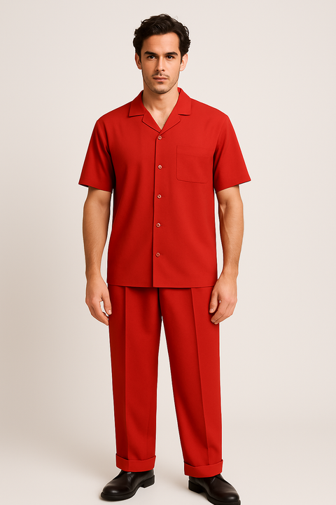 Mens Walking Suit - Big and Tall Casual Suit - Red Suit Up to 6XL Pants