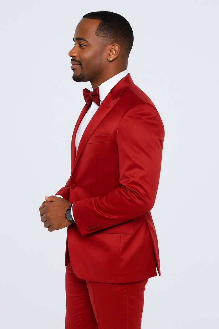 Burgundy Satin Tuxedo Set - 4-Piece Ensemble