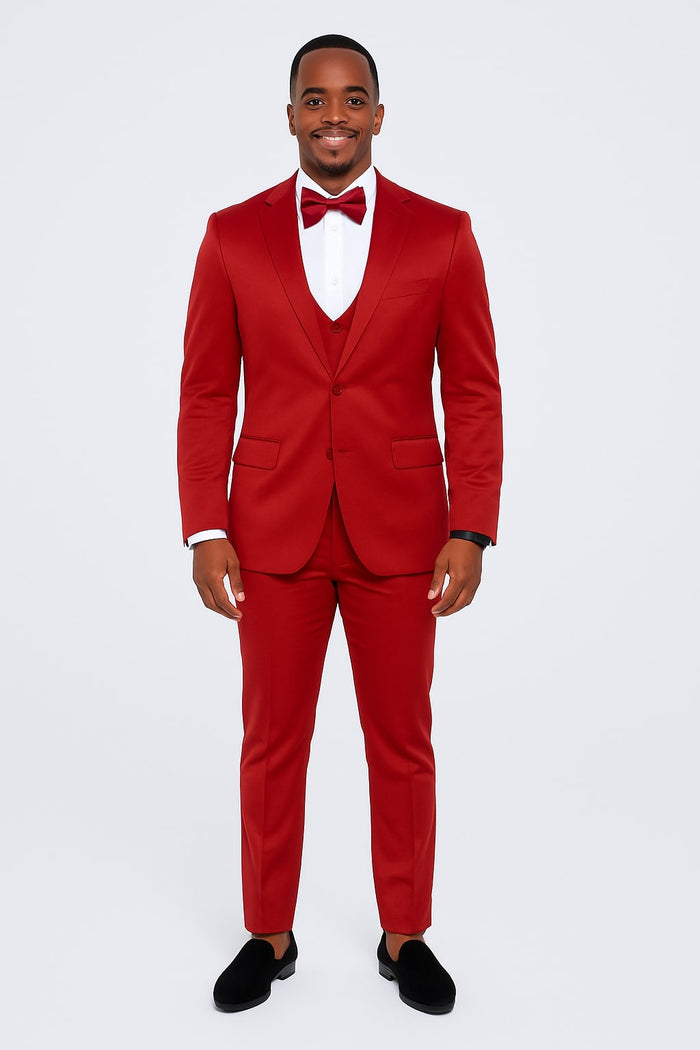 Burgundy Satin Tuxedo Set - 4-Piece Ensemble