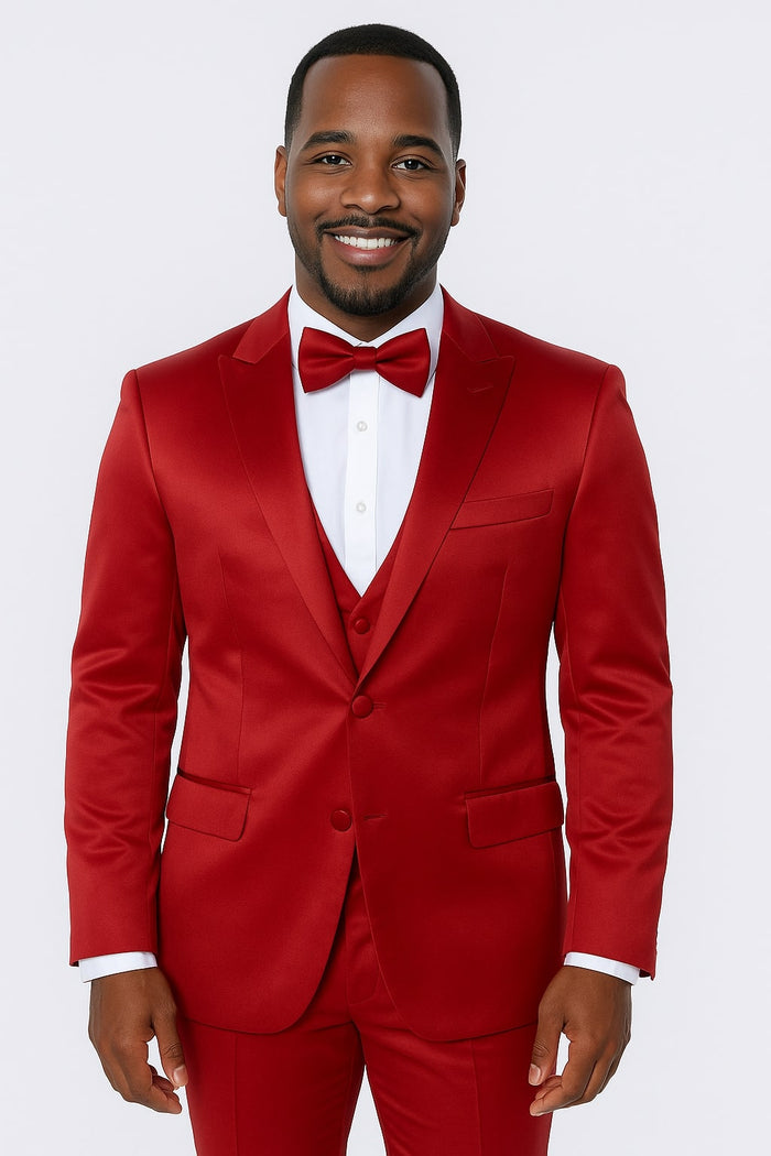 Burgundy Satin Tuxedo Set - 4-Piece Ensemble