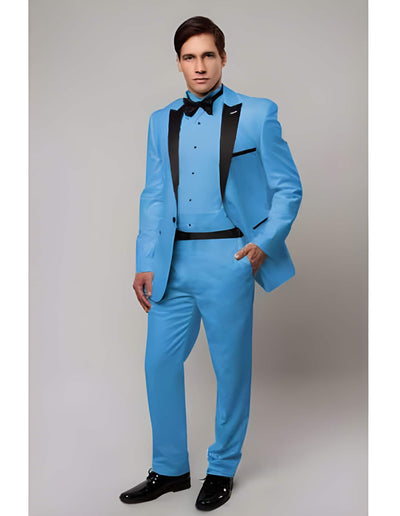 Regular Fit 1 Button  Sky Blue with Black Lapel Suit