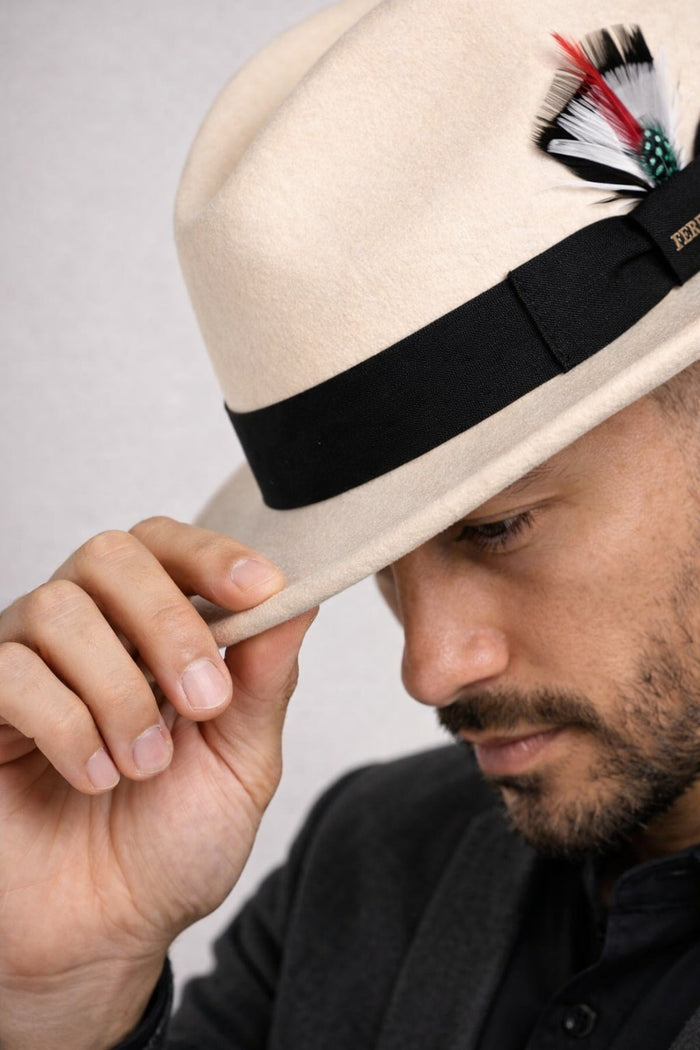 Gangster Wool Fedora Hat With Removable Feather