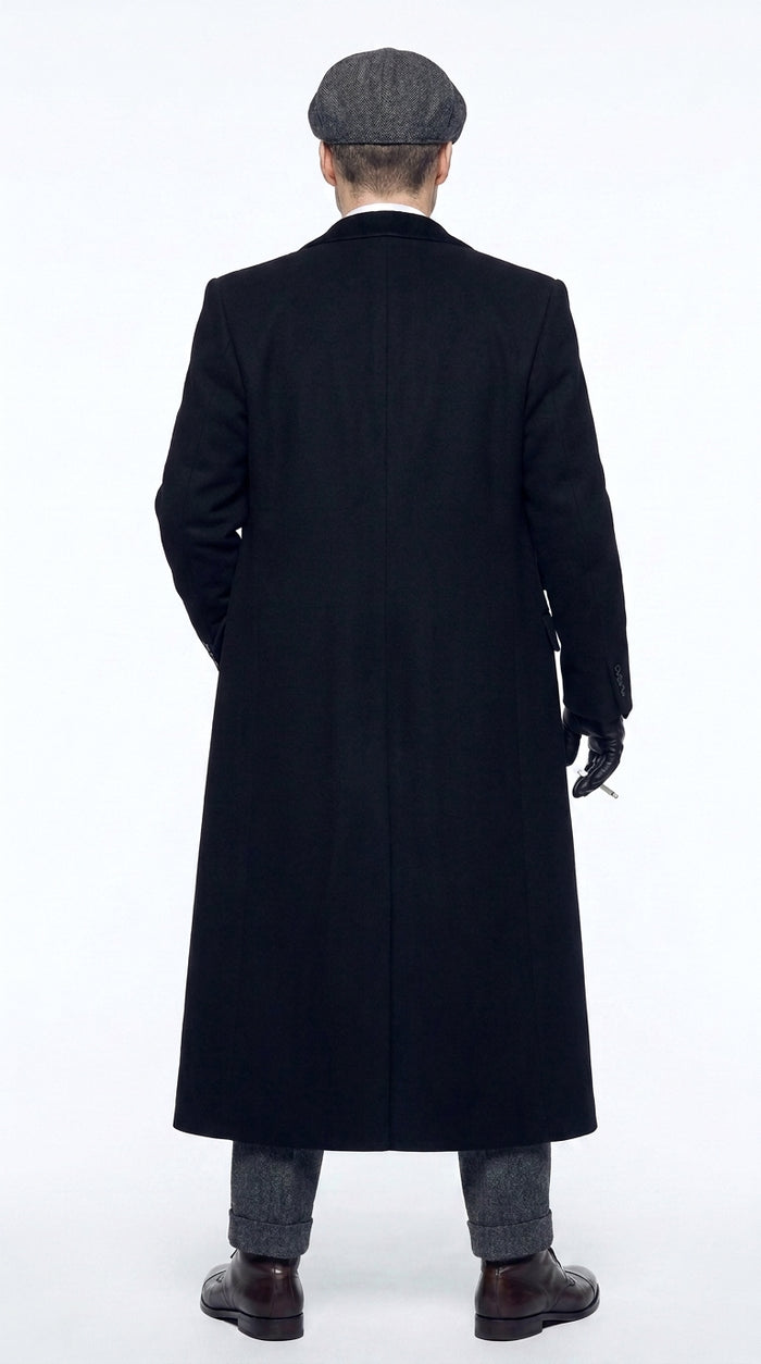 Men’s Black Peaky Blinders Full-Length Overcoat – Thomas Shelby Inspired Vintage Wool Coat