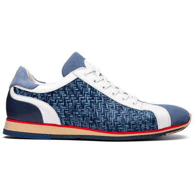 Zelli Ripi Hand Woven Sueded Calfskin Luxury Sneakers in Blue