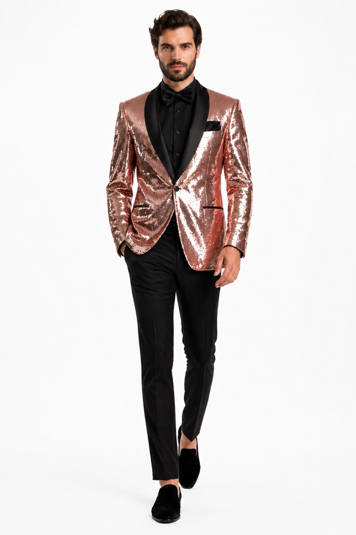 Rose Gold Metallic Sequin Stage Tuxedo Suit