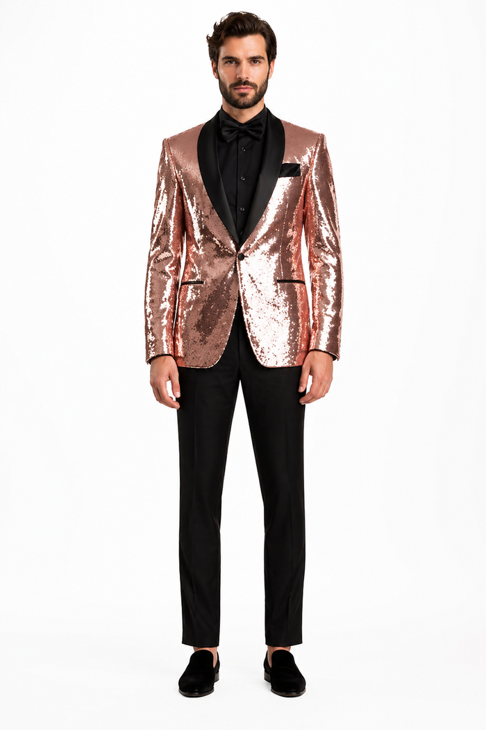 Rose Gold Metallic Sequin Stage Tuxedo Suit