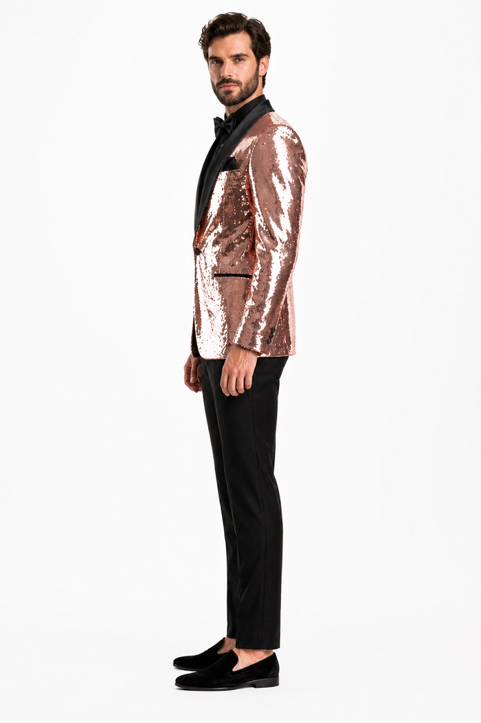 Rose Gold Metallic Sequin Stage Tuxedo Suit