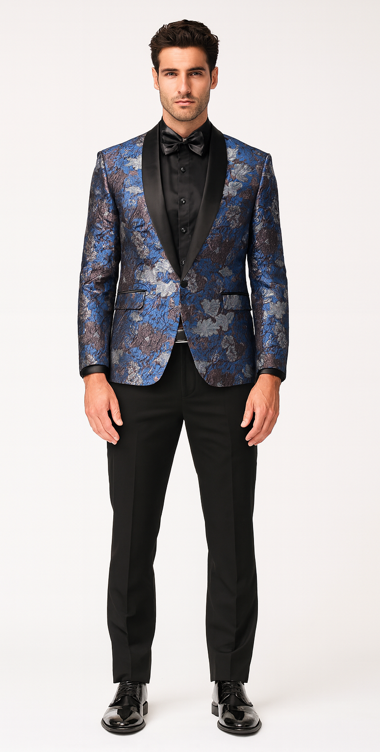 Rose & Lavender Floral Tuxedo Jacket with Shawl Lapel – Slim Fit