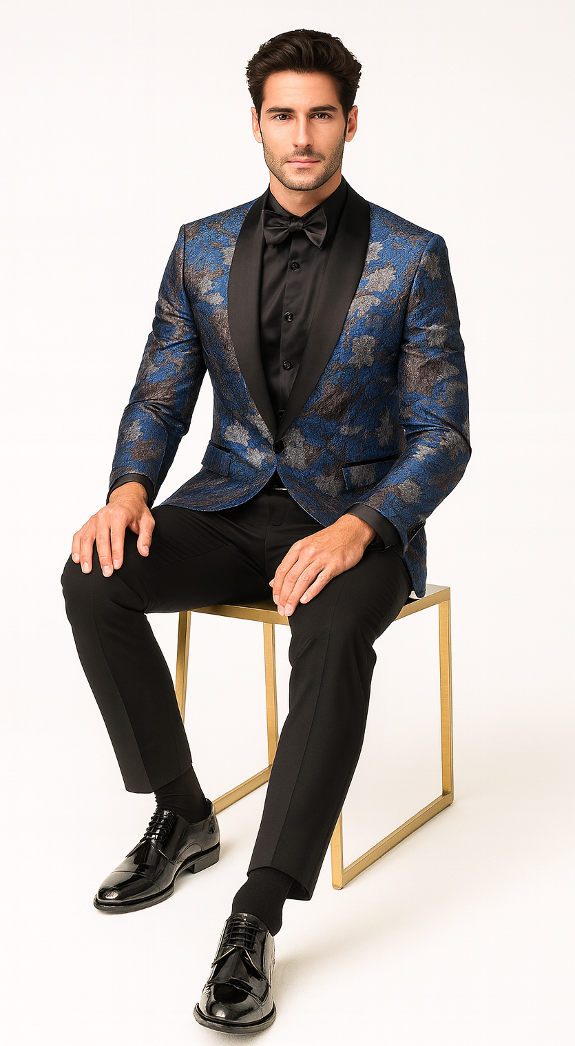 Rose & Lavender Floral Tuxedo Jacket with Shawl Lapel – Slim Fit