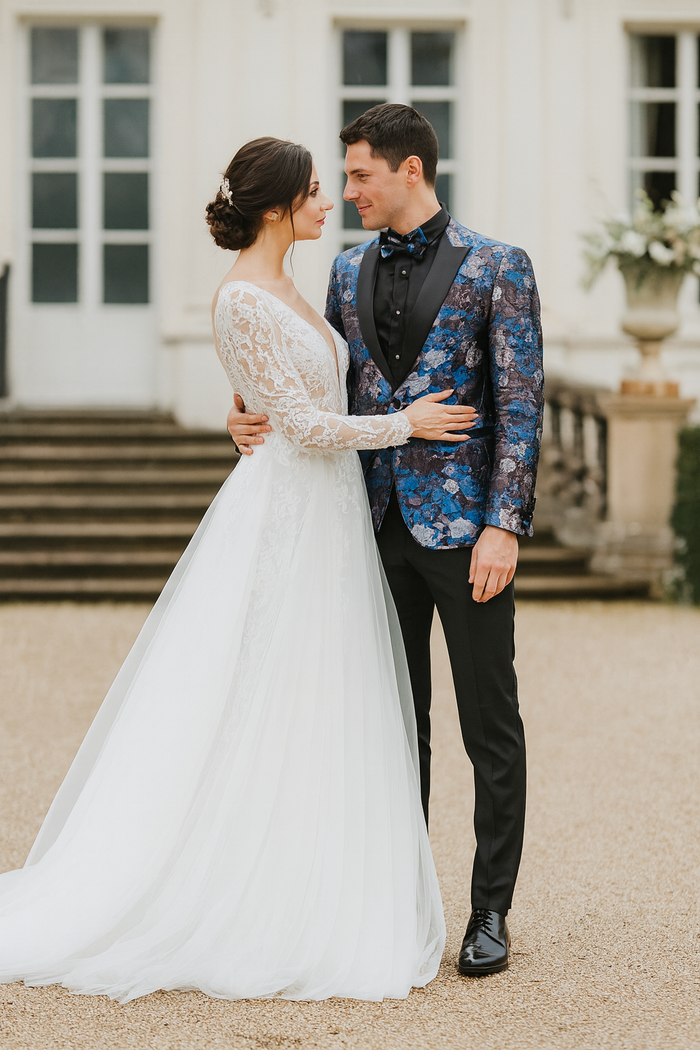 Rose & Lavender Floral Tuxedo Jacket with Shawl Lapel – Slim Fit