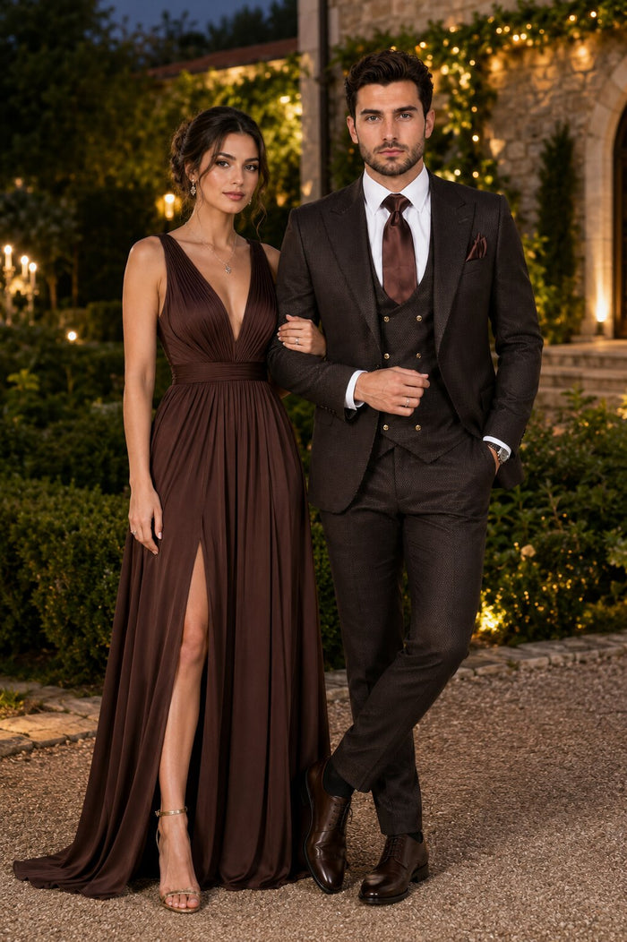 Rossi Man Slim Fit Brown 3 Piece Suit