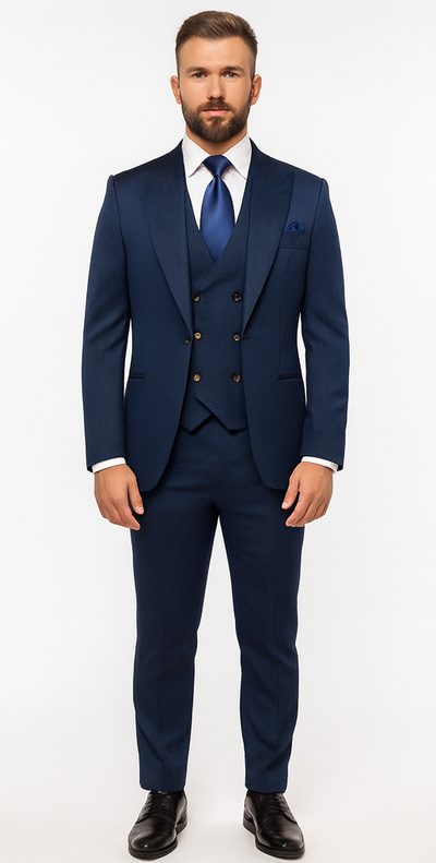 Rossi Man BOND RM1752 Slim Fit 3-Piece Navy Suit – Double-Breasted Vest
