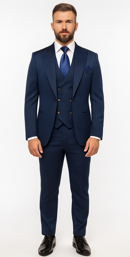 Rossi Man BOND RM1752 Slim Fit 3-Piece Navy Suit – Double-Breasted Vest