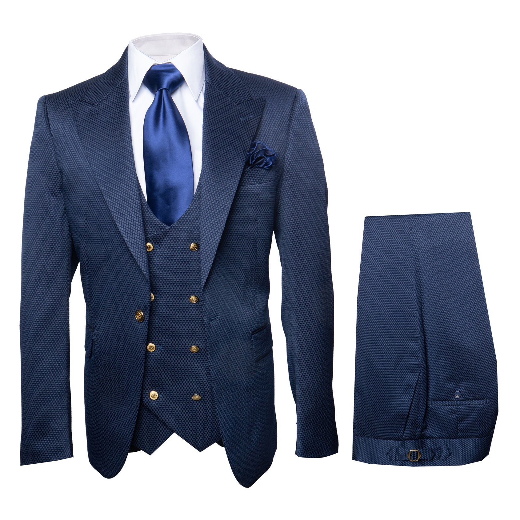 Rossi Man BOND RM1752 Slim Fit 3-Piece Navy Suit – Double-Breasted Vest