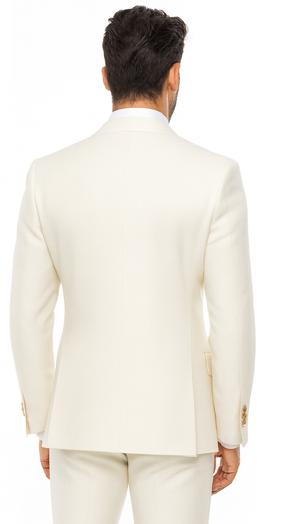 Rossi Man BOND RM1770 Slim Fit 3-Piece White Suit – 1-Button Peak Lapel Stylish Men’s Formalwear