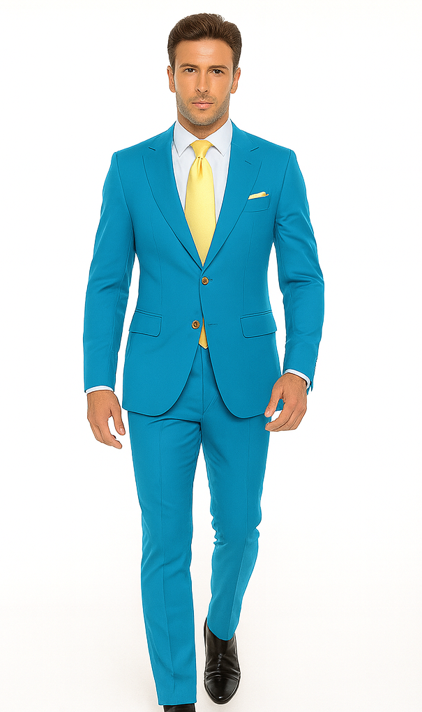 Rossi Man BOND RM1776 Slim Fit 3-Piece Suit – Turquoise Blue Men’s Formalwear