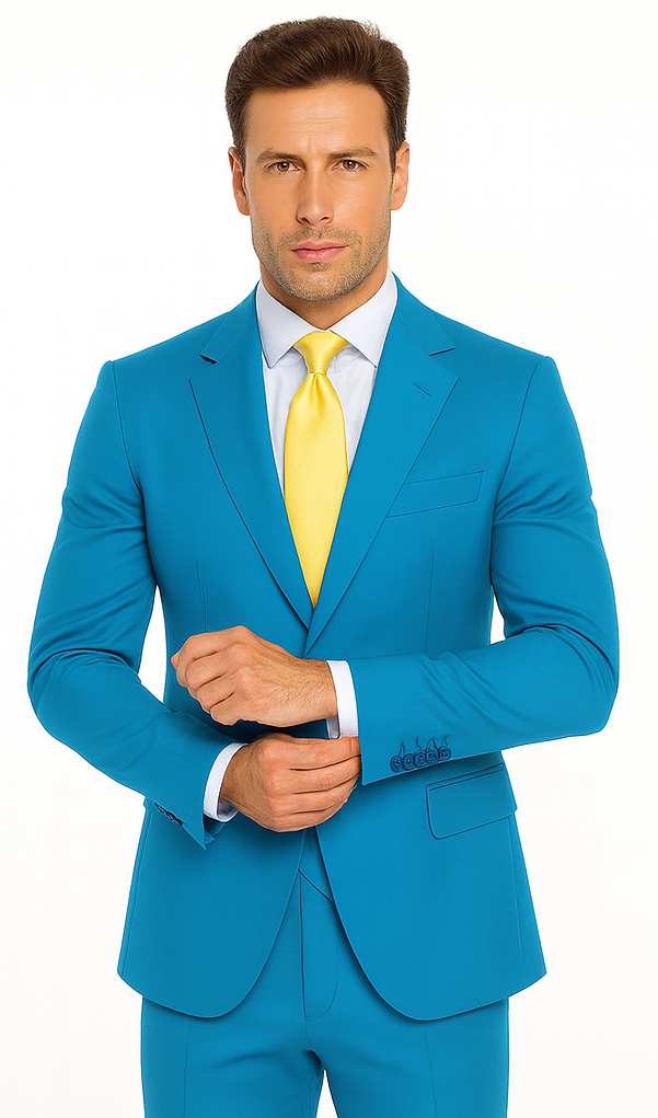 Rossi Man BOND RM1776 Slim Fit 3-Piece Suit – Turquoise Blue Men’s Formalwear